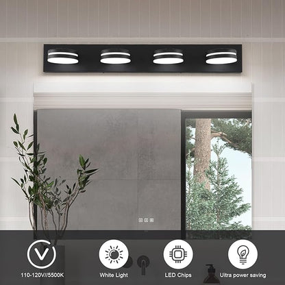 4-Light Bathroom Vanity Light, Matte Black Bathroom Light Fixtures Over Mirror,LED Vanity Lights with 360°Rotating Lamp Head(32in)