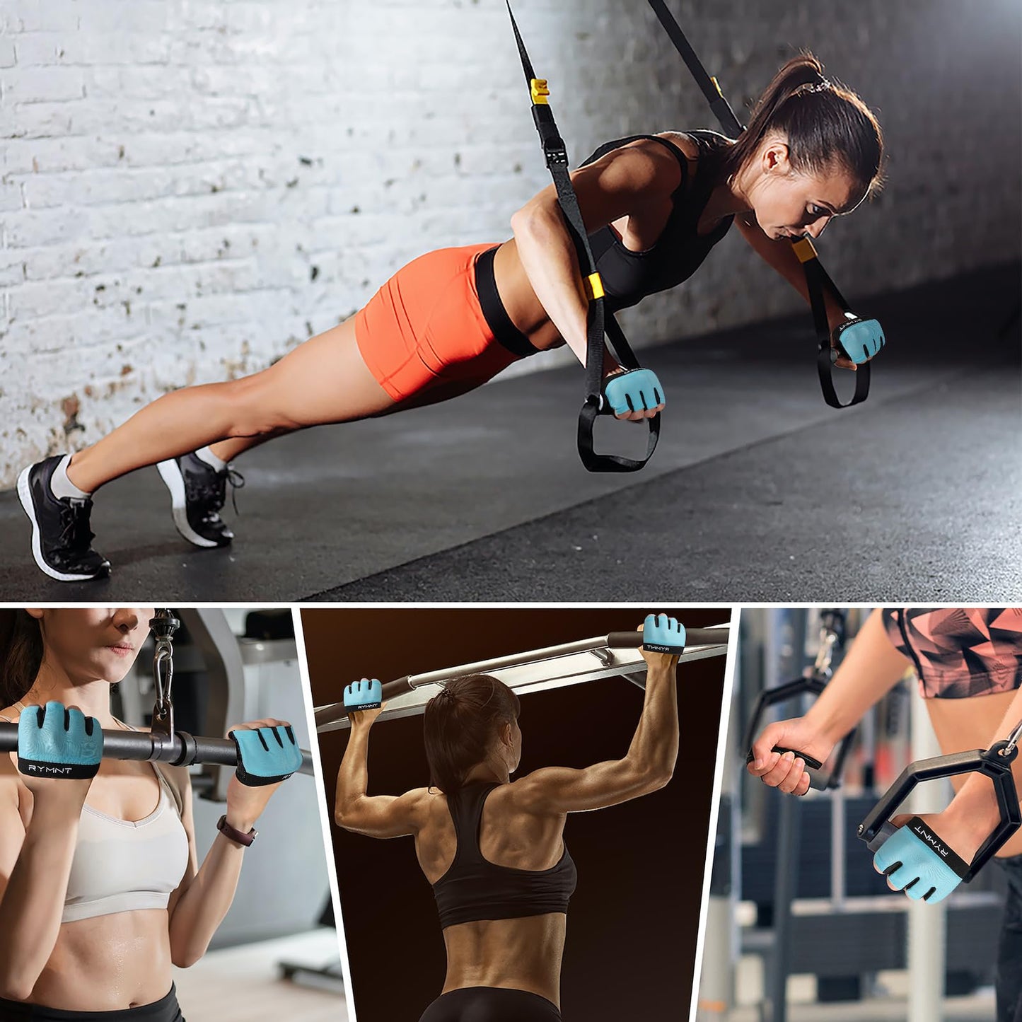 RYMNT Minimal Workout Gloves,Short Micro Weight Lifting Gloves Grip Pads with Full Palm Protection & Extra Grip for Men Women Weightlifting,Gym,Cross Training,Powerlifting,WODs.Aqua-Small