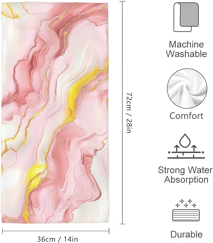 Pink Rose Gold Bath Towels Decorative Set of 2 Pink Marble Bathroom Hand Towels for Bathroom Kitchen Home Spa Hotel Yoga 14"x28"