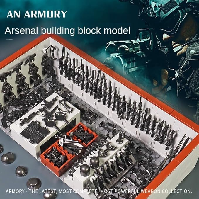 ELEFOCUS WW2 Military Base Building Blocks Set – 520 PCS Army Weapons Pack with SWAT Gear Miniguns Custom Guns and 10 Soldier Figures – Kids Army Playset Compatible with Major Brands