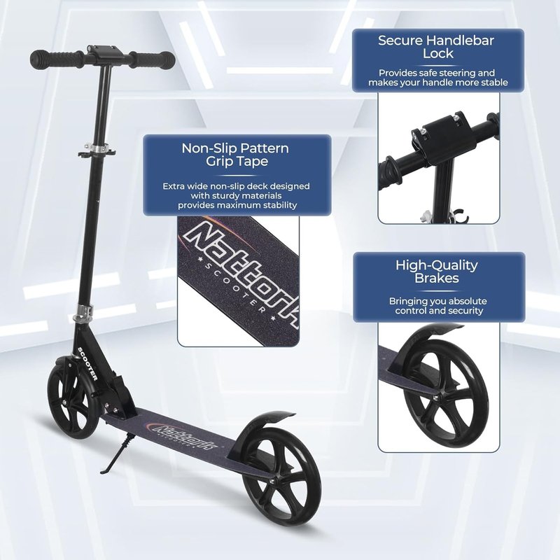 Nattork Scooter for Kids & Adults | Foldable, Lightweight Kick Scooter - Max Load 220LB, 8-Inch Wheels