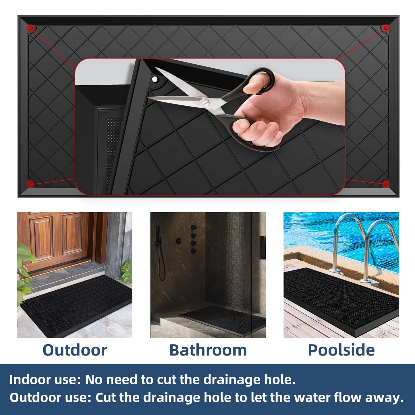 MATALL All-Weather TPE 36x17 Inch Versatile Mat -Indoor and Outdoor Non-Slip Boot Tray Floor Door Mat with Drainage Option for Home, Kitchen and Bath