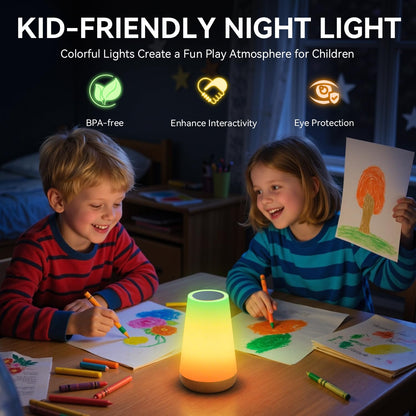 Auxmir LED Night Light Bedside Lamp Touch and Remote Control Dimmable Tabletop 13 RGB Colors Changing 5 Brightness Adjustable Rechargeable Portable Lamp for Baby Kids Nursery Bedroom Bathroom Camping