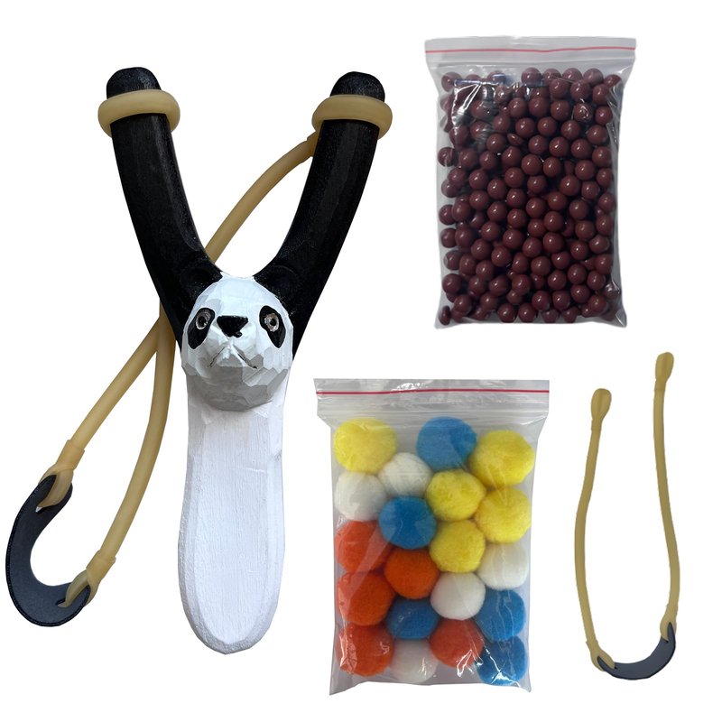 LINJAY Wooden Solid Slingshot for Kids with Personalized Carvings, Clay Balls & Pompoms, for Indoor/Outdoor Games, Hunting, Suitable for Adults & Kids
