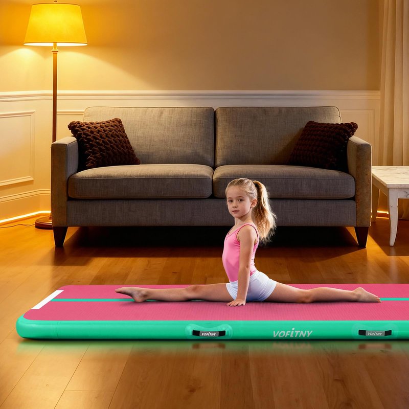VOFiTNY All Purpose Gymnastics Air Mat 10’x3.3’x4’’ Sturdy Tumble Track for Home/Gym Pink/Green