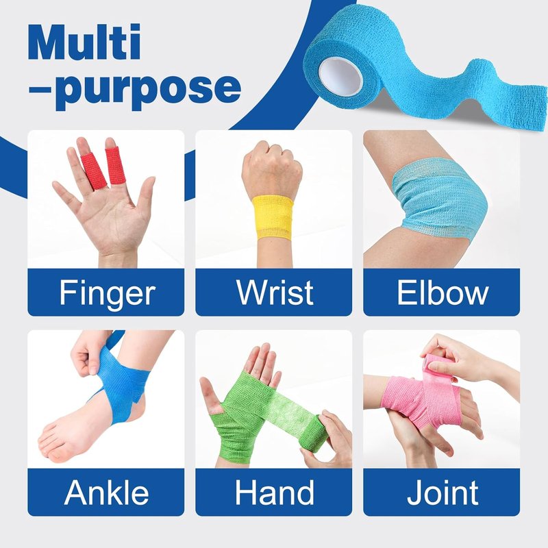 Self Adhesive Bandage Wrap - 16 Pack Elastic Cohesive Tape | 2" X 5 Yards, Colorful Athletic & Vet Wrap