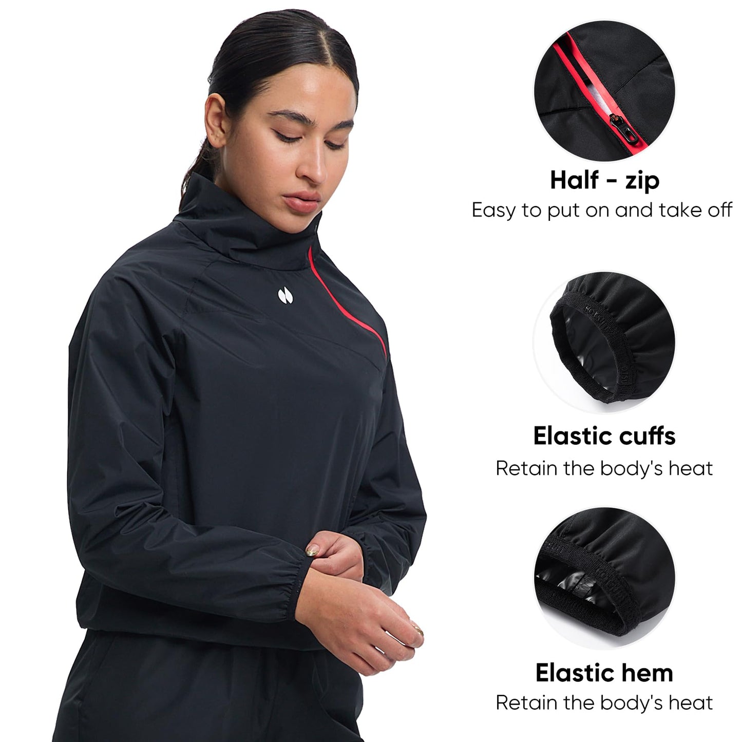 HOTSUIT Sauna Suit for Women Boxing Sauna Jacket Women Anti Rip Workout Sweat Suit for Gym, Black, L