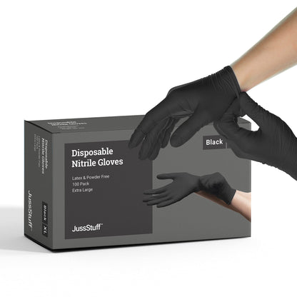 Black Nitrile Gloves X Large, 100 Gloves Disposable Latex Free Powder Free - Food Safe Gloves, Cooking, Cleaning, Beauty Salon, Home and Industrial