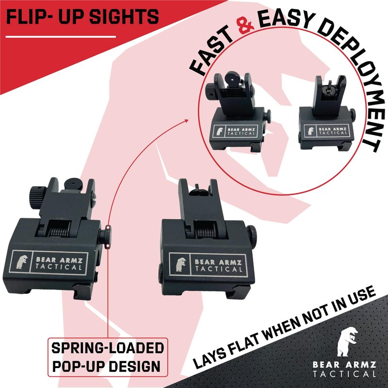 Flip Up Iron Sights | Co-Witness | Spring Loaded | Low Profile | Rapid Transition Front & Rear Iron Sights | Back Up Sights | BUIS for Picatinny Rail and Weaver Rails