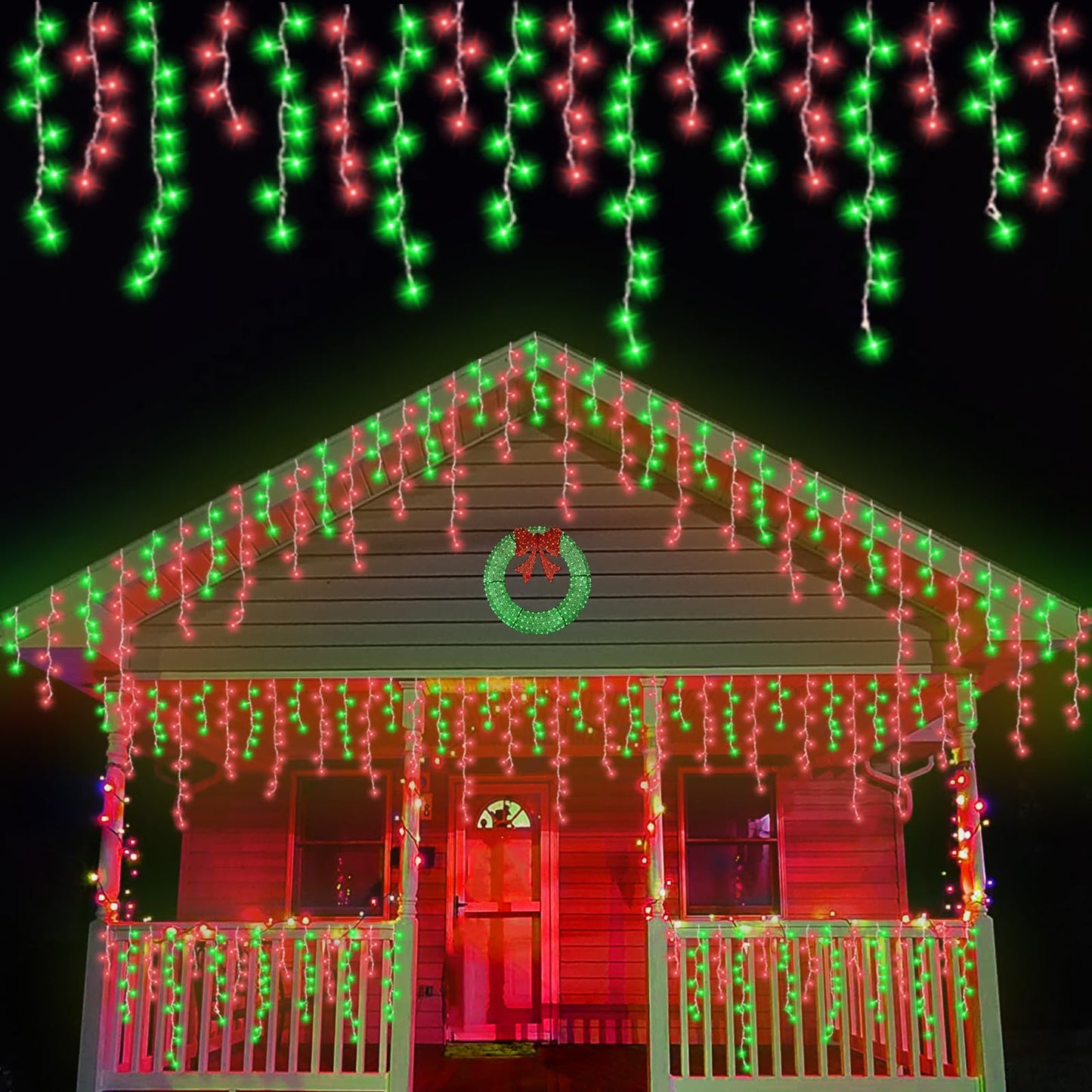 YEGUO 33ft 400 LED Red and Green Icicle Lights Outdoor Waterproof, 80 Drops Icicle String Light Connectable, 8 Modes Icicle Christmas Lights with Memory Timer