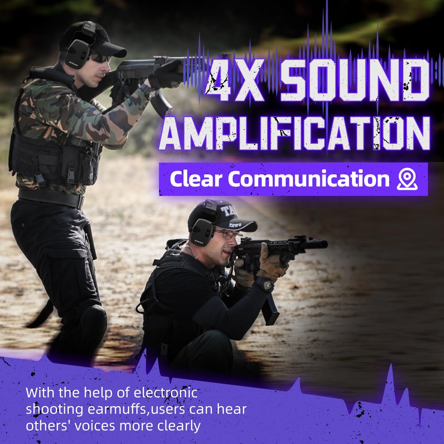 ZOHAN Electronic Shooting Earmuffs Built in Ambient Sound Amplifier, Hearing Protection for Shooters, NRR 23dB Noise Reduction, Ideal Gun Range Ear Protection Headphones for Hunting-Black