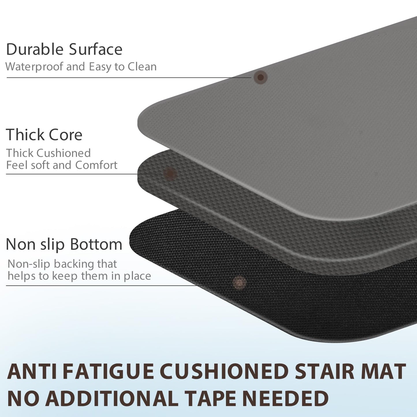 PURE ERA Cushioned Stair Mat, 8 x 30 Inch Non-Slip Stair Treads, Staircase Step Treads Foam Stair Pads, Tape Free Durable Stair Treads for Wooden Steps Washable, Easy to Clean (2 Pieces, Gray)