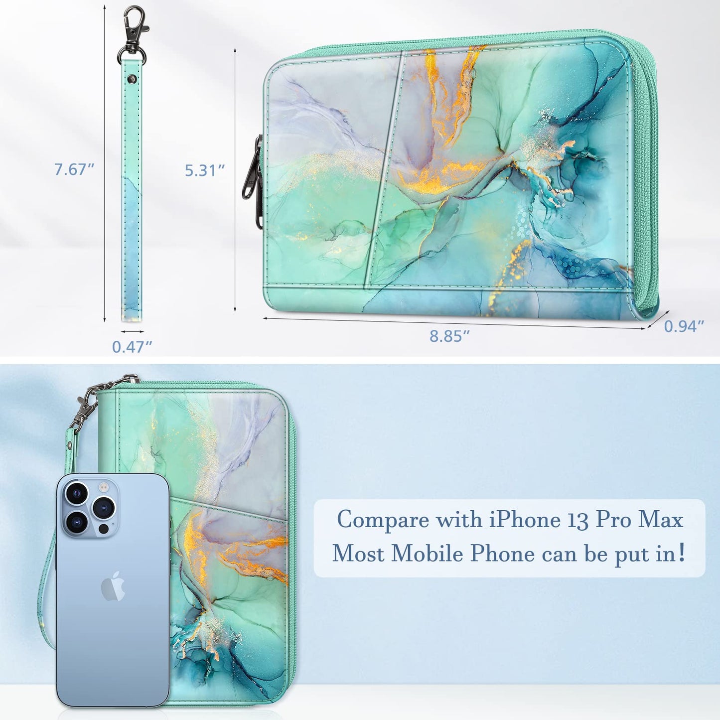 Fintie Family Passport Holder Wallet, RFID Blocking Travel Document Organizer Clutch Bag Credit Cards Case Cover for Women Men, Emerald Marble