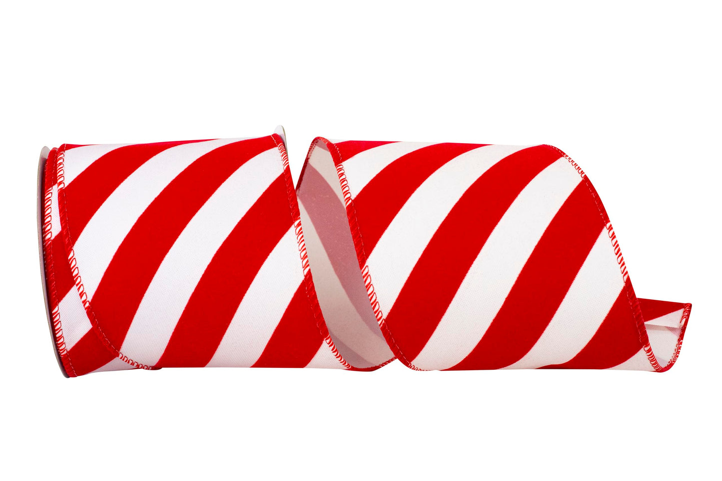 Ribbon - Candy Cane Grand Velvet Stripe Outdoor Polypro Wired Edge, Red/White, 4 Inch, 10 Yards