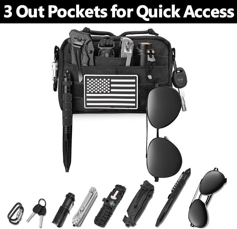 Belt Pouches for Men - Water Resistant Small Belt Bag with USA Flag Patch | EDC Organizer for Work & Travel