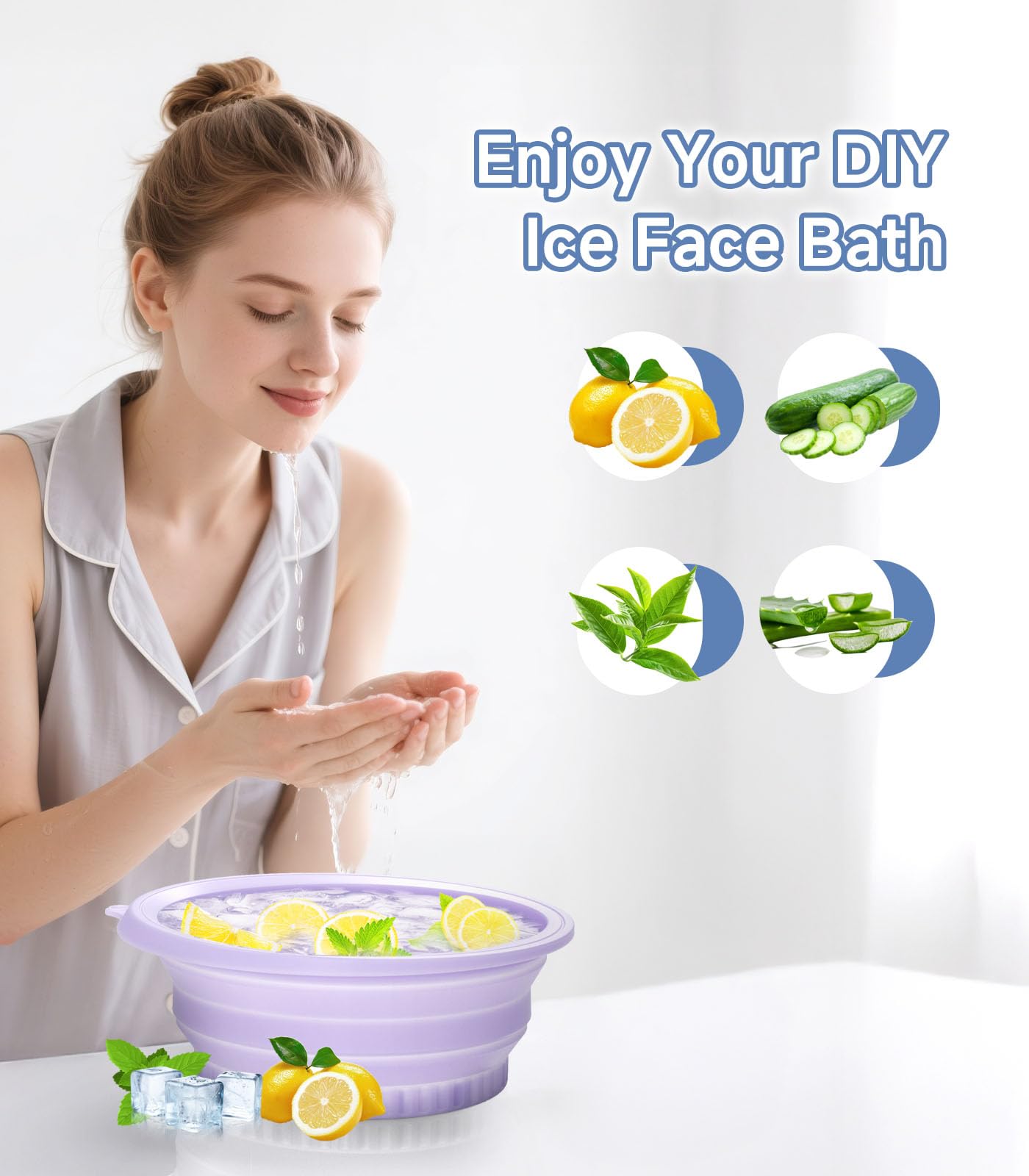 Face Bowl for Ice with Built-in Ice Tray – Collapsible Silicone Facial Ice Bath Bowl for Cold Plunge Therapy, Skin Tightening & Acne Relief – Portable Spa Tool for Home & Travel(Black)