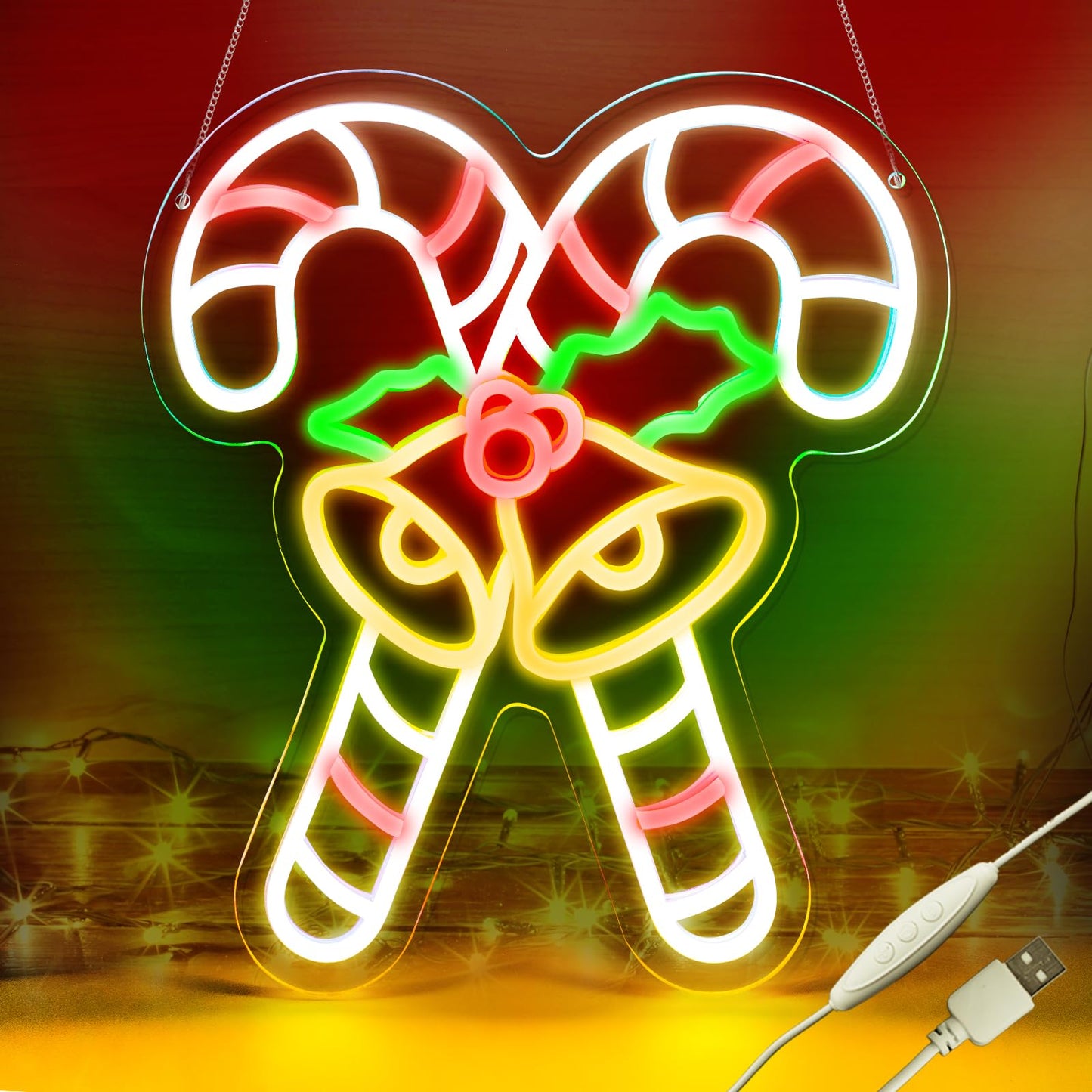 KHK Christmas Stick Neon Signs for Wall Decor Xmas LED Christmas Hat LED Sign, USB Powered Dimmable Switch for Indoor Party Kids Bedroom Wedding Bar Pub Club Birthday Party Gift(15 * 13in)