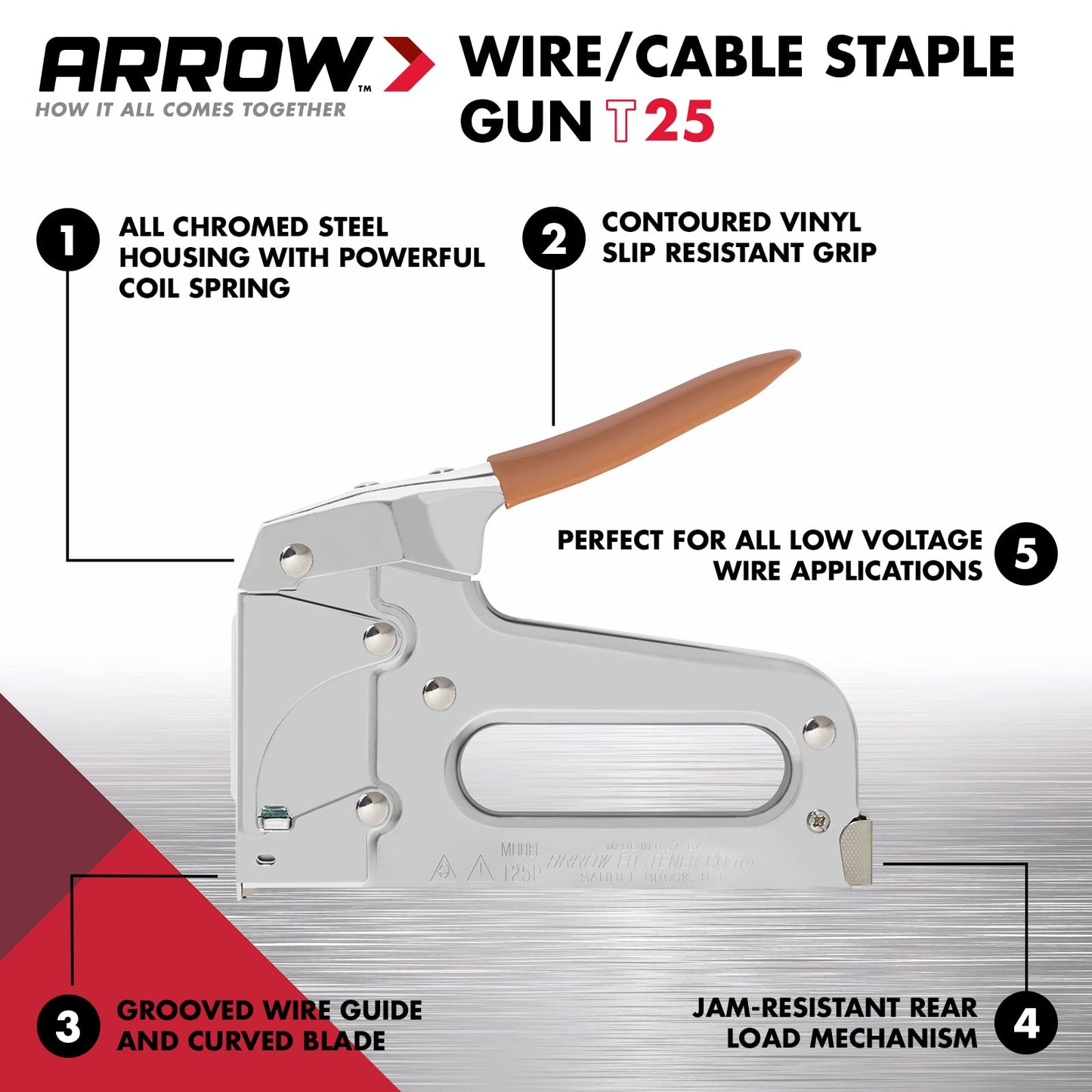 Arrow T25 Heavy Duty Staple Gun for Low Voltage Cables and Wires up to 1/4-Inch Diameter - Silver