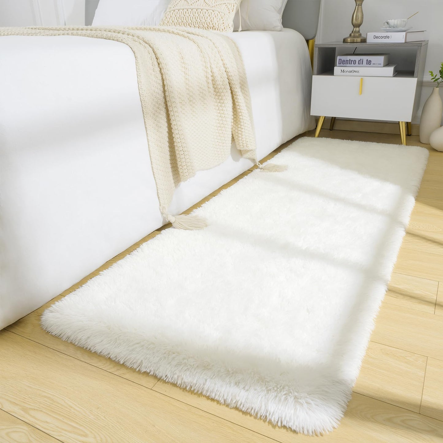 BENRON Soft Runner Rugs for Bedroom 2x6, Washable Long Runners for Hallway Entryway Kitchen Dorm, Fluffy Throw Rug for Kids Girls Room Decor Photo Prop, Cream White