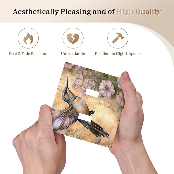 Decorative Art Light Switch Covers Blossom & Hummingbird 2 Gang Double Toggle Wall Plate Decorative Switchcover Electrical Switchplate for Home Decor