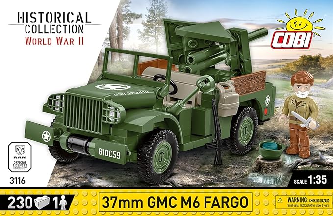 COBI Historical Collection WWII 37mm GMC M6 Fargo Armored Vehicle Building Set 230 Pieces