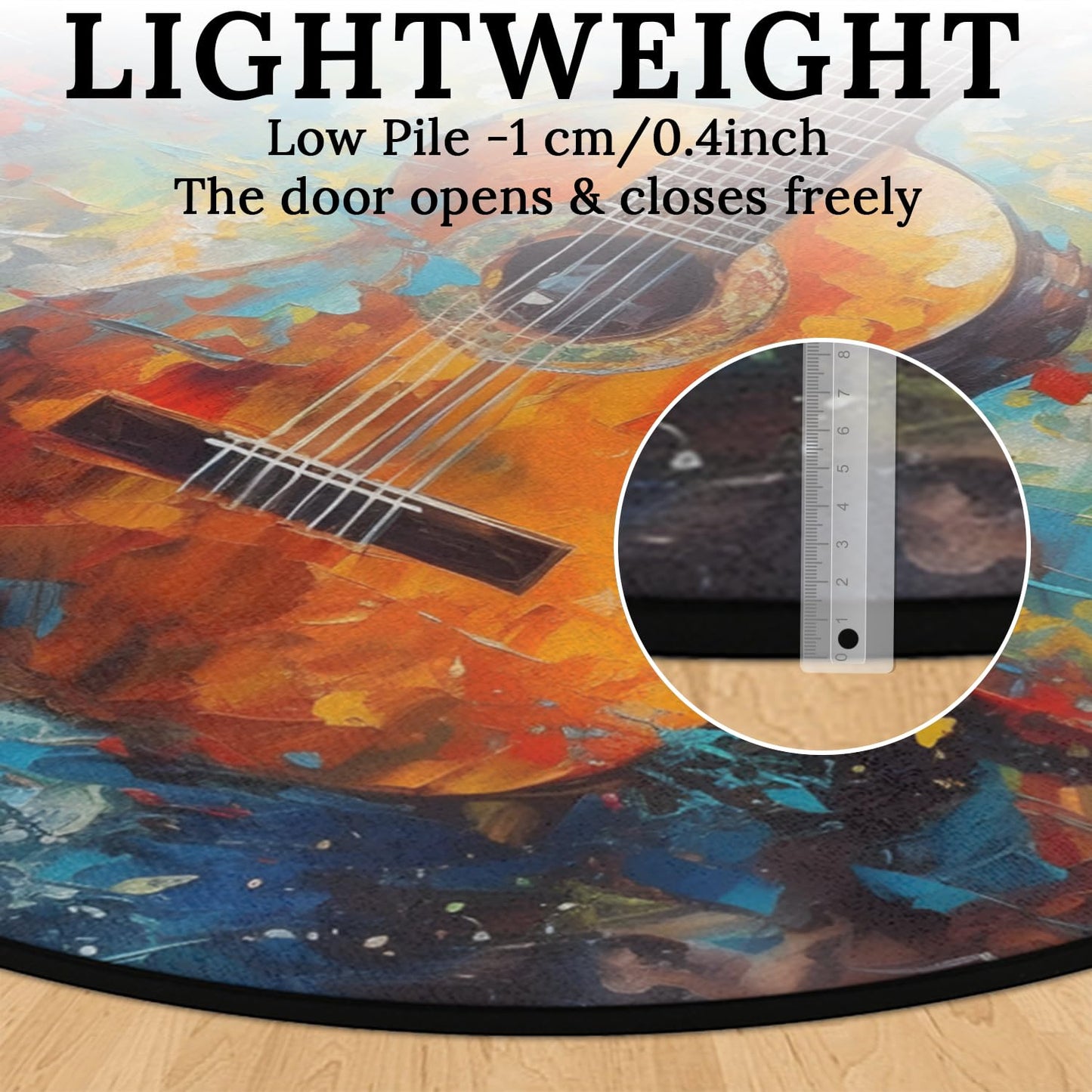 OMFUNS Music Guitar Round Area Rug Bedroom 3 Ft, Oil Painting Circle Floor Mat Non-Slip Washable Accent Throw Rugs Carpet for Living Room Kids Room Nursery Entryway Laundry