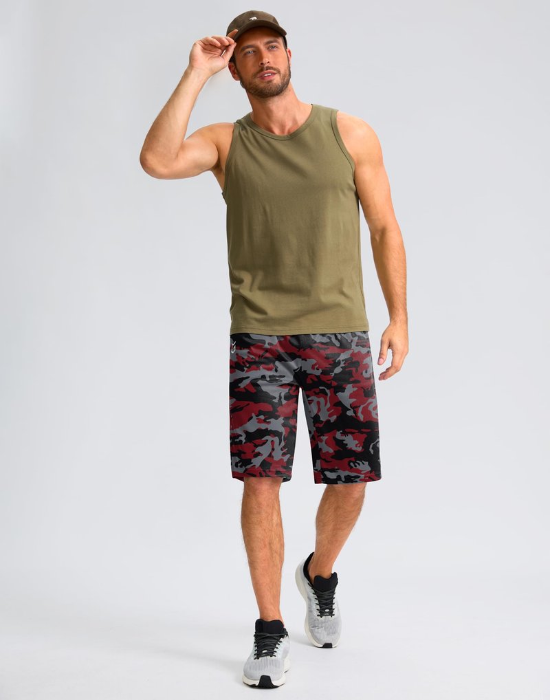 G Gradual Men's Athletic Shorts with Pockets 9" / 11" Long Basketball Shorts Lightweight Quick Dry Gym Workout Shorts for Men(Red Camo,XL)