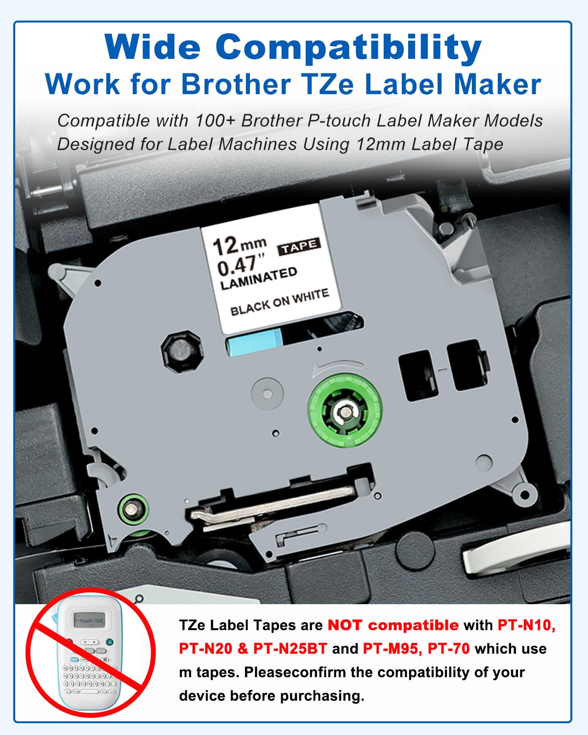 Compatible with Brother P Touch Label Maker Tape Refill Multi Color 12mm 0.47" Standard Laminated White and Fluorescence PTouch Tape TZe 231 B31 C31 D31 for PT-D220 D210 H110 D200 Label Maker Refills