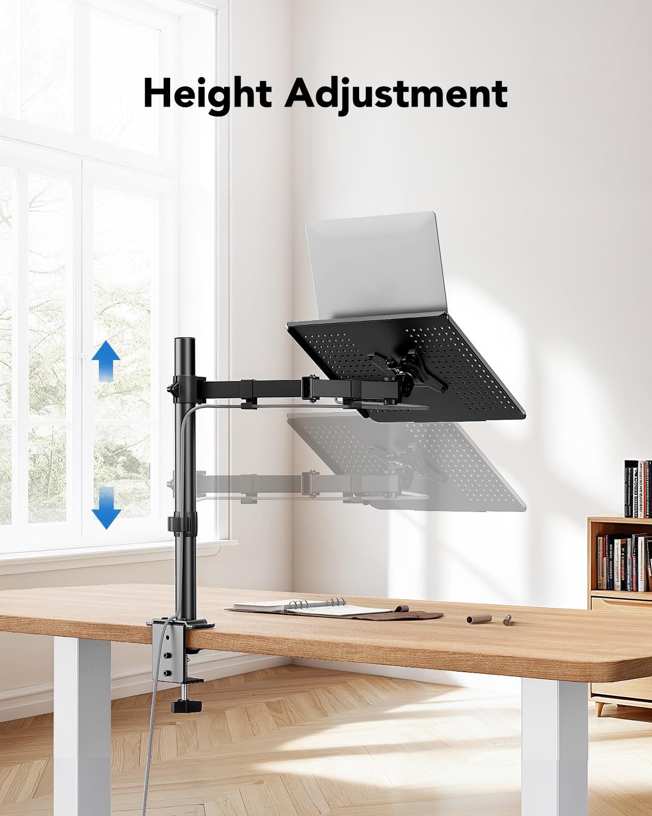 HUANUO Laptop Desk Mount - 17' to 32' Monitor Arm, Ventilated Tray, Fully Adjustable with Tilt, Swivel & Rotation, Holds up to 22 lbs