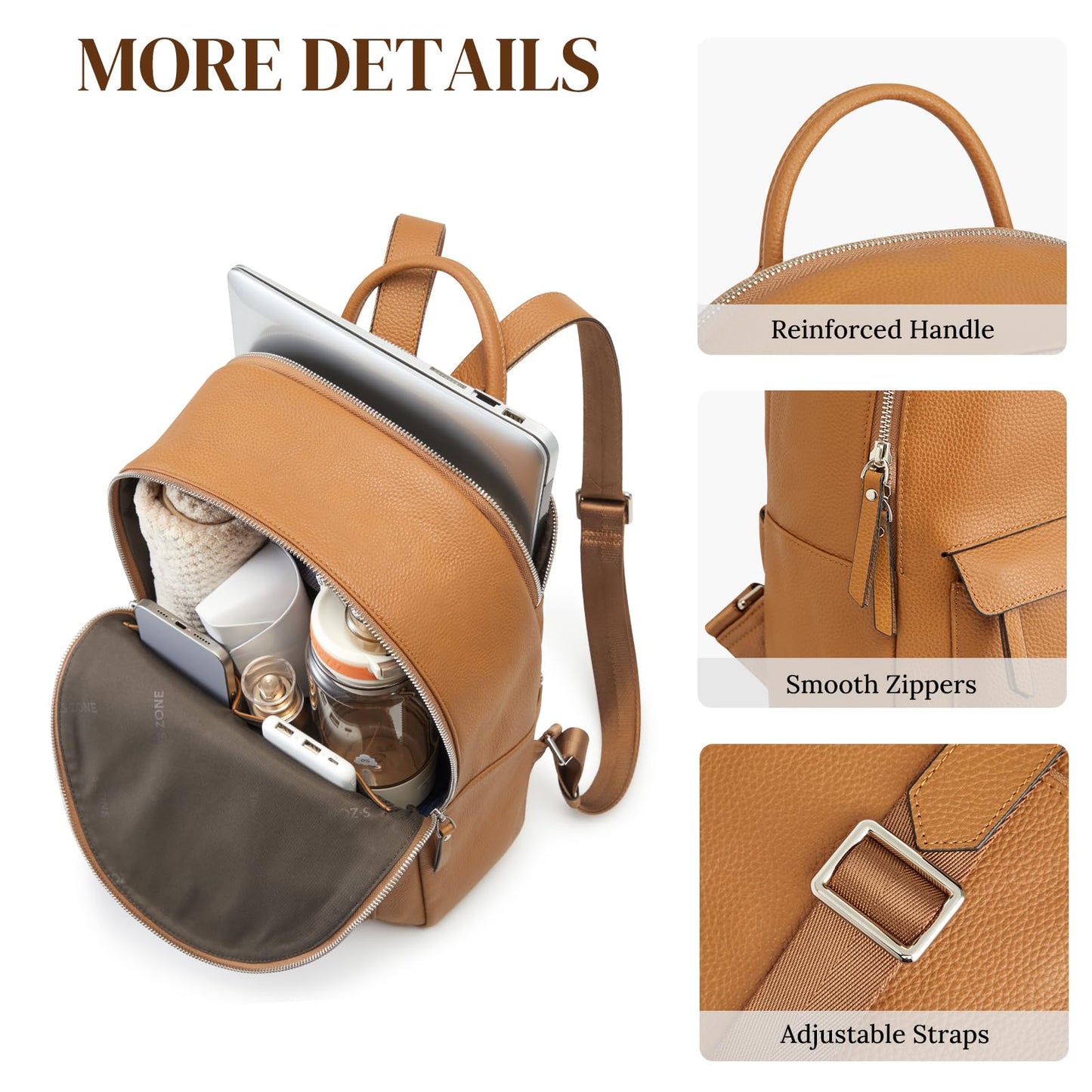 S-ZONE Genuine Leather Backpack Purse for Women Travel Backpack Classic Work Shoulder Bag Business Daypack Adjustable Straps Medium