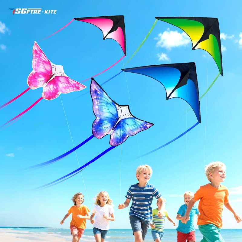 SGftre 3 Piece Set Butterfly Delta Octopus Kites for Kids and Adults，Easy to Fly for Outdoor Adults Children Line Kite for Kids Toy (3 Gradient Grassland+2 Butterfly, 5)