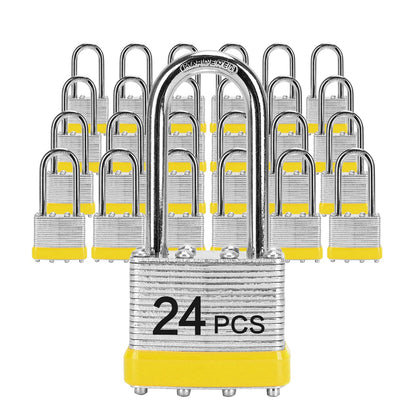 Padlocks with Same Key, LQYN 24 Pcs Laminated Keyed Padlock (1-9/16", 40mm), Keyed Alike Locks, Long Shackle, for Storage Locker, Hasp Latch, Toolbox, Sheds