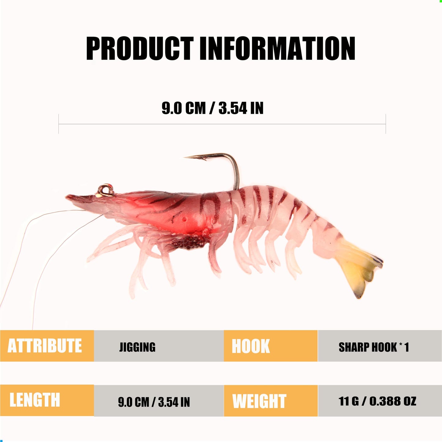 EXAURAFELIS 3pcs Fishing Lures Shrimps baits Pre-Rigged Fish Jigs - Soft Lure Bass Trout Lifelike Shrimp Crayfish Swimbait