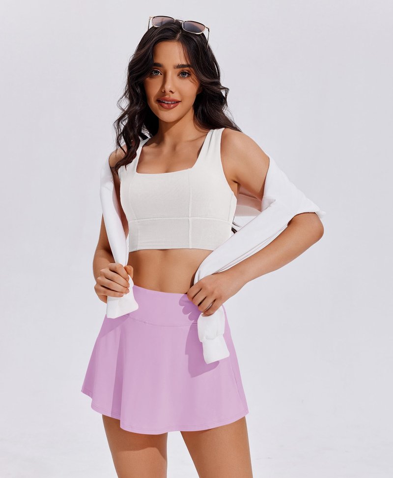 PINSPARK Tennis Skirts for Women UPF 50+ Golf Skirt Lightweight Athletic Skort with Pockets Flowy Pickleball Skorts, Light Pink Small