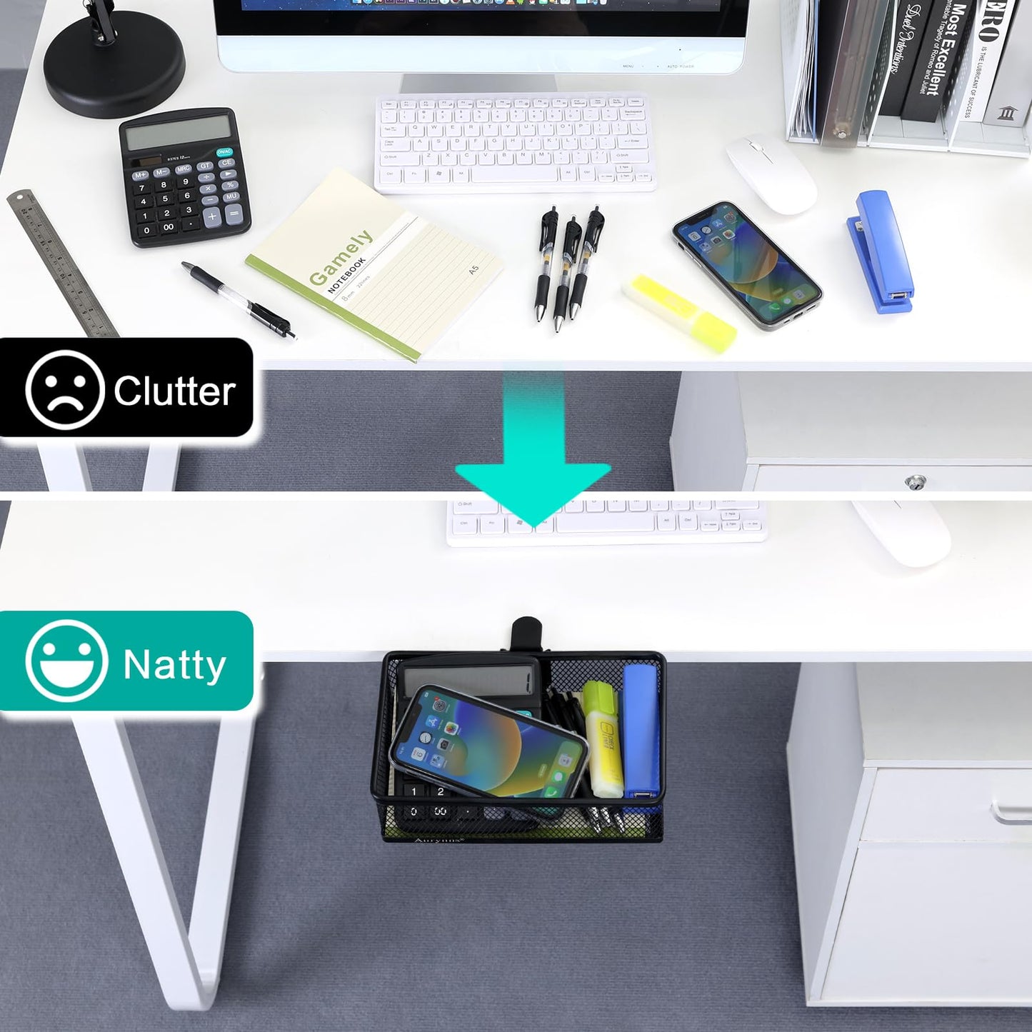 Aurynns Clip-on Drawer organizers, desk organizer,can be clipped around the table to store small items. (Black - Small), Bronze Gold