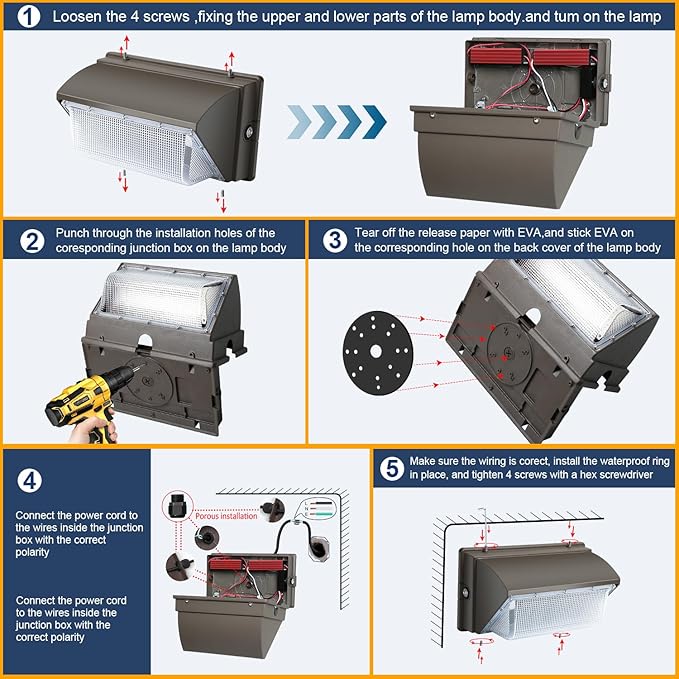 LED Wall Pack Light 500W Equivalent 18000LM LED Flood Security Light Dusk to Dawn Photocell 5000K 120W 100-277V Outdoor Wall Mount Lighting Commericial IP65 Waterproof for Yard Garage 4 Pack