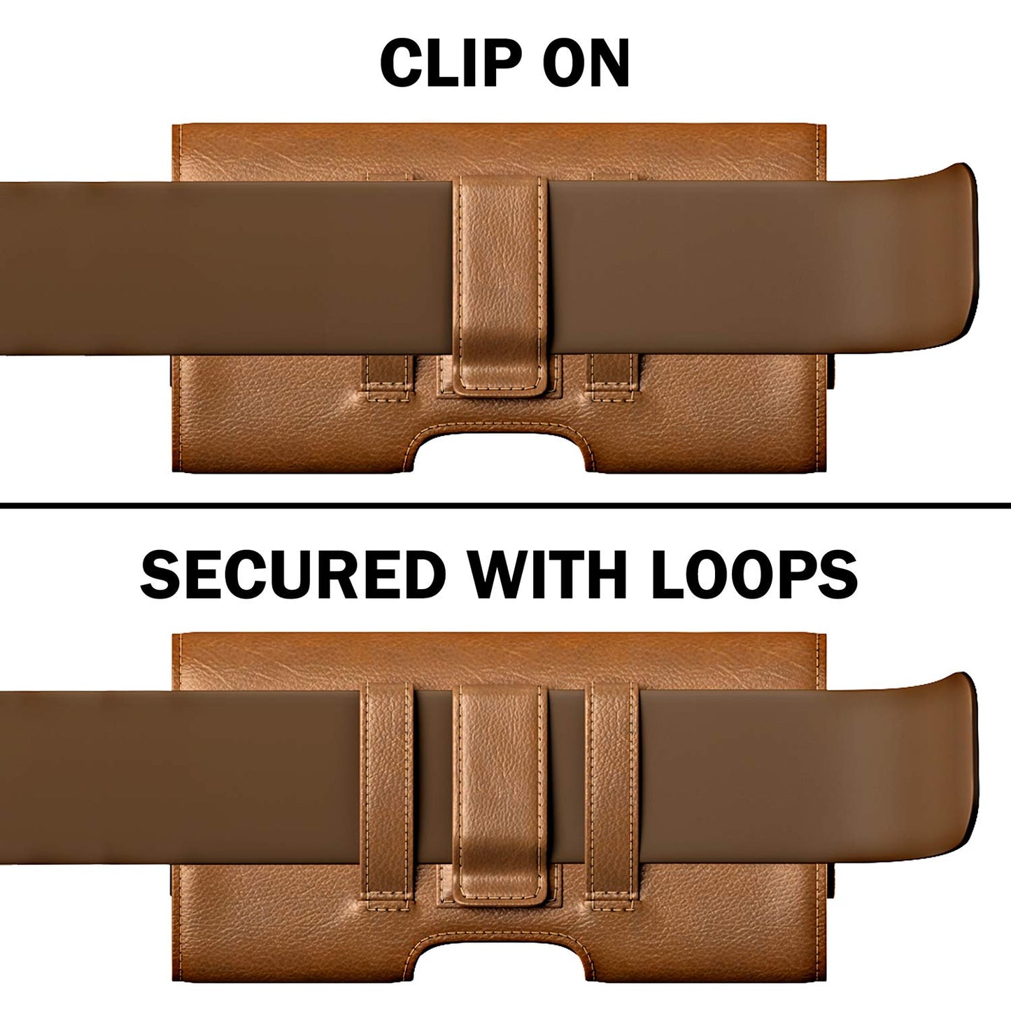 PiTau Holster for Large iPhone Plus, Pro Max Models 16 15 14 13 12 11 Xs Max – Cell Phone Belt Holder Clip Case, ID Card Carrying Pouch (Fits Otterbox Commuter Case) Brown