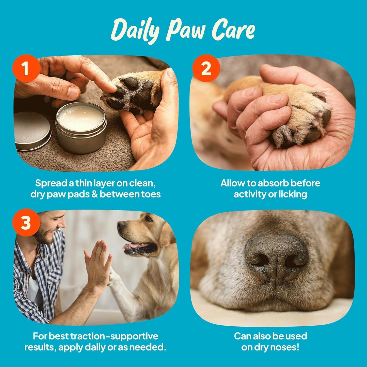 Steady Paws 3-in-1 Paw Balm for Dogs - Protects & Improves Natural Dog Foot Pad Traction, Lick-Safe Moisturizer & Soother, Fast-Absorbing Paw Wax w/Non-Greasy Formula & Natural Ingredients - 1.69oz