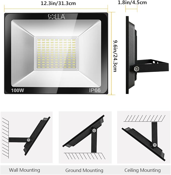 2 Pack 100W LED Flood Light, IP66 Waterproof, 8000lm, 550W Equivalent, Super Bright Outdoor Security Lights, 6000K Daylight White, Outdoor Floodlight for Garage, Garden, Lawn and Yard