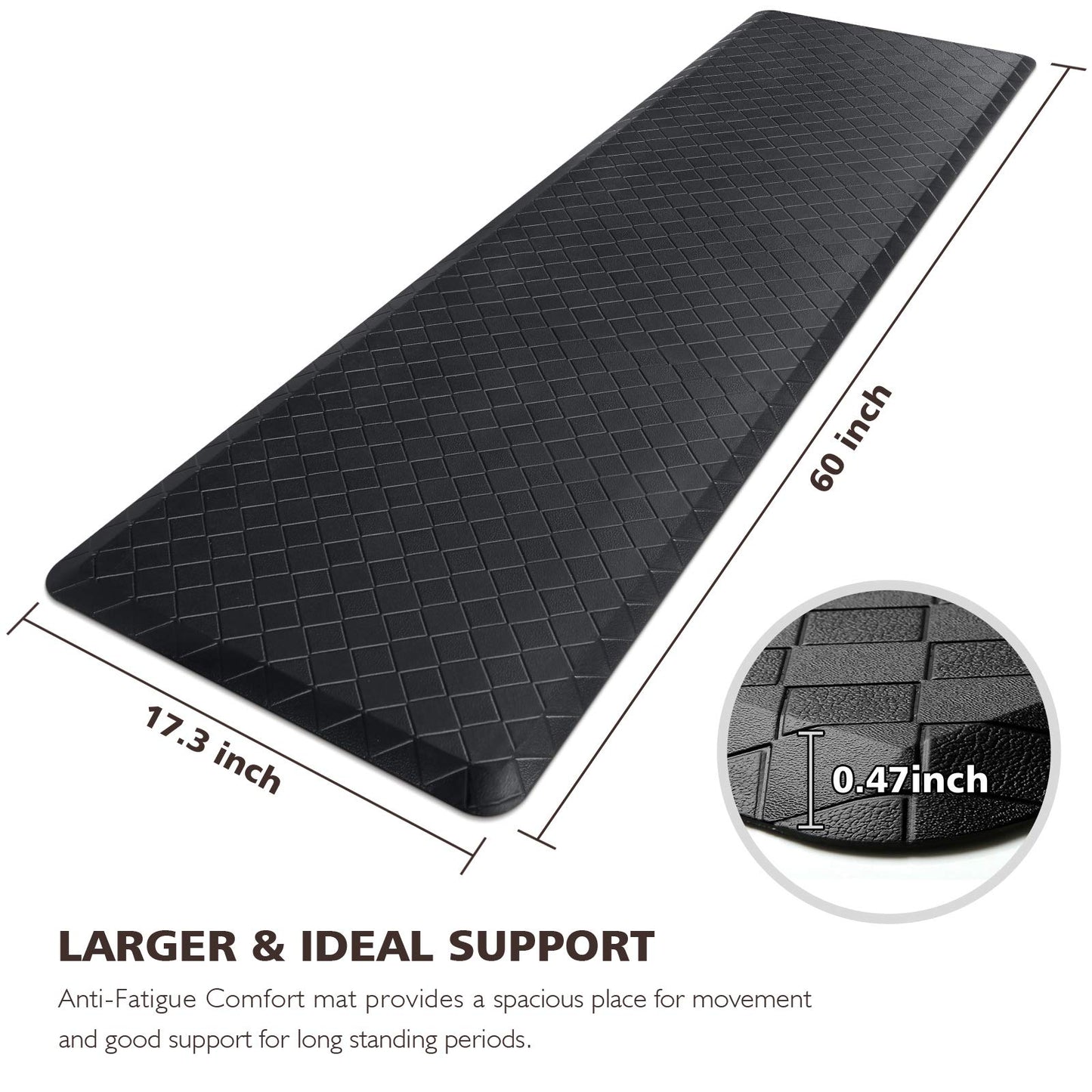 HappyTrends Kitchen Mat Cushioned Anti-Fatigue Floor Mat,17.3"x60",Thick Waterproof Non-Slip Heavy Duty Ergonomic Comfort Rug for Kitchen,Floor,Office,Sink,Laundry,Black