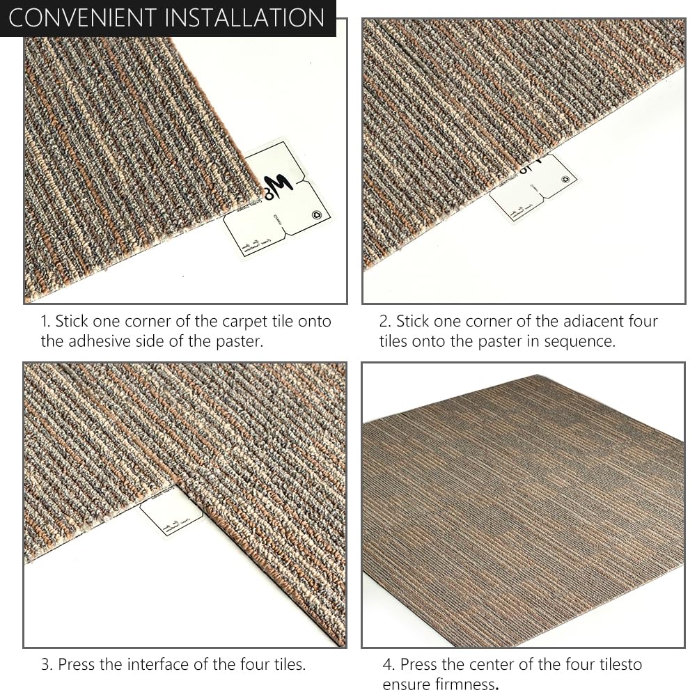 Carpet Tiles 24"x 24" Squares Carpet Reusable,18 Tiles, Non Slip Easy DIY Installation Seamless Floor Tiles Rug for Bedroom Living Room Office etc