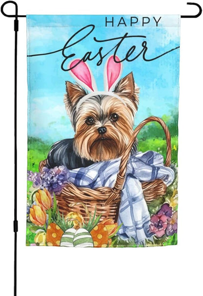 Yorkshire Terrier Happy Easter Flower Bunny Cute Egg Garden Flag Welcome Party Outdoor Outside Decorations Picks Home House Garden Yard Decor 12x18 Inch