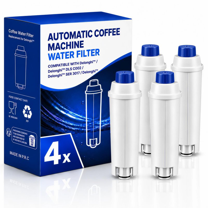 Klamol 4-Pack Coffee Machine Water Filter Replacement Compatible with DeLonghi DLSC002, for Magnifica Evo, Dinamica Plus, Eletta Explore, ECAM, ETAM, ESAM Series Espresso Machines