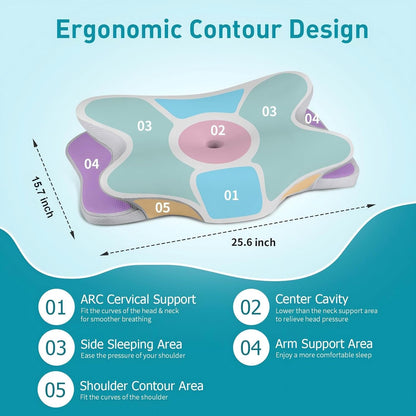 Cervical Neck Pillow for Pain Relief - Ergonomic Side Sleeper Pillow for Neck Support, Cooling Memory Foam Pillows for Sleeping, Contour Pillow Orthopedic Bed Pillow for Back Stomach Sleepers