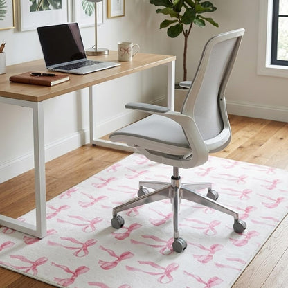 yueyaer Office Chair Mat for Hardwood/Tile Floor, 36"x48"Desk Chair Mat for Rolling, Non Slip Under TPR Backing Low-Pile Rug(Pink Cute Bow)
