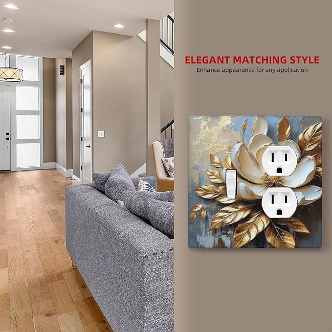 Decorative Art Light Switch Covers Gilded Bloom 2 Gang Single Toggle Duplex Combination Electrical Faceplate Switchplate Wall Plate for Home Decor