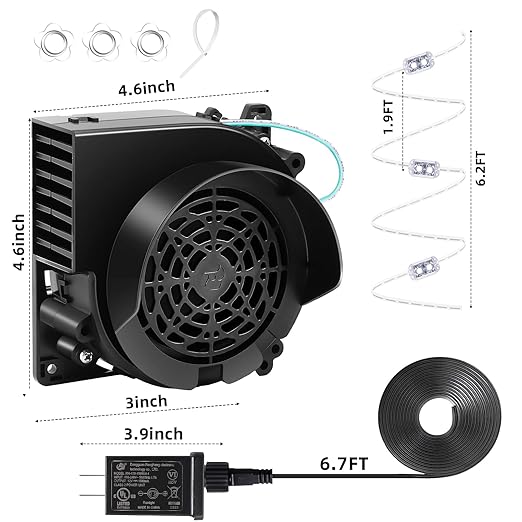 Inflatable Replacement Fan Blower - 12V 1.0A Blower with 12V 1.5A Adapter and 3 LED Lights for Halloween Party Yard Garden Lawn Decorations