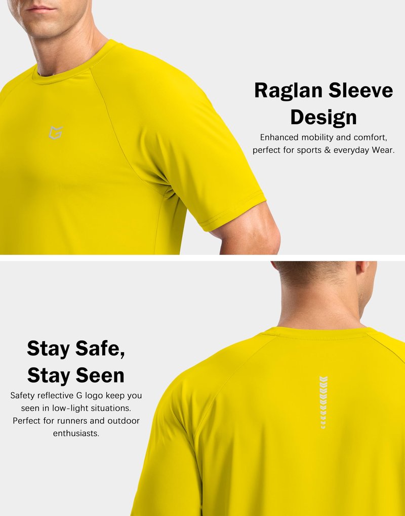 G Gradual Men's Athletic Workout T-Shirts Moisture Wicking Cooling Running Shirts Short Sleeve Performance Tee for Gym Tennis(Yellow,L)