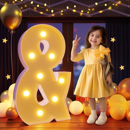 Marquee Letters 3 Feet Tall Large Light Up Letters & Wedding Mr and Mrs Sign Marry Me Engagement Party Decor Yellow Light Birthday Decorations Balloon Arch Kit Foam Sign &