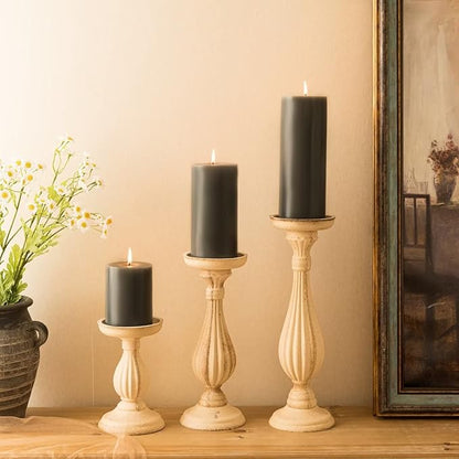 MOZEAL 3" x 4" Hand-Poured Unscented Candle,Dripless Pillar Candle Set of 3,Long Clean Burning,Approx 72 Hours Burn Time,Rustic Country Style,Wedding,Dinner,Christmas and Home Decor,Dark Gray